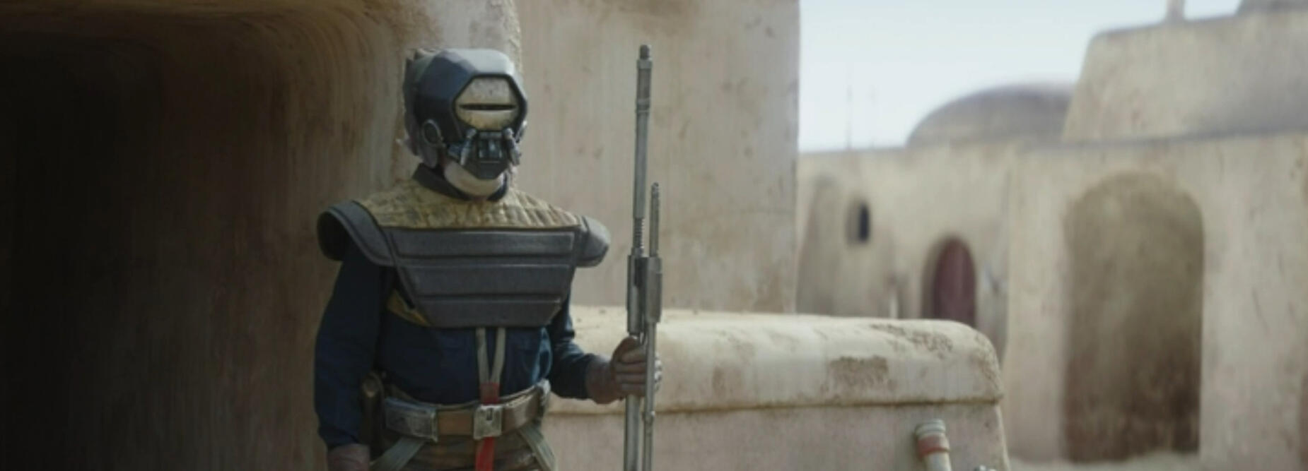 The Book of Boba Fett: Lighting and rendering of background assets, 2021 Background Mos Espa buildings. No clouds on the desert planet of Tatooine so the diameter of the direct light was 0.65.